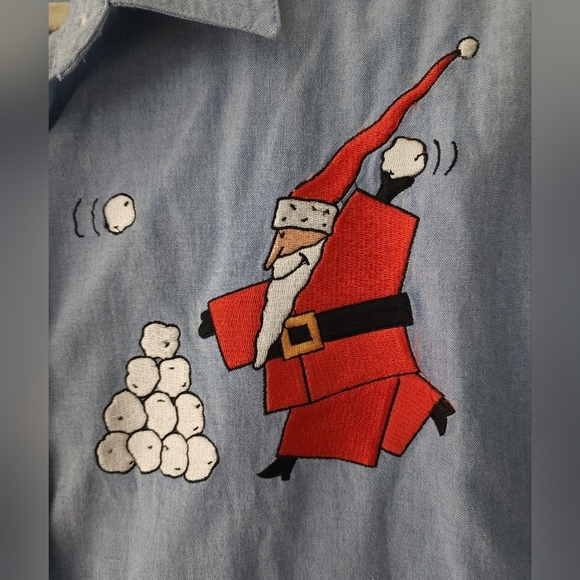 Falls Creek Vtg Christmas Button Up Shirt Santa Reindeer Snowfight 18W - Picture 4 of 10